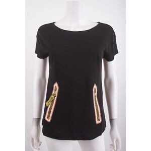 Love Moschino Womens T-Shirt Graphic Tee Zippers IT 40 US 4 Black NWT